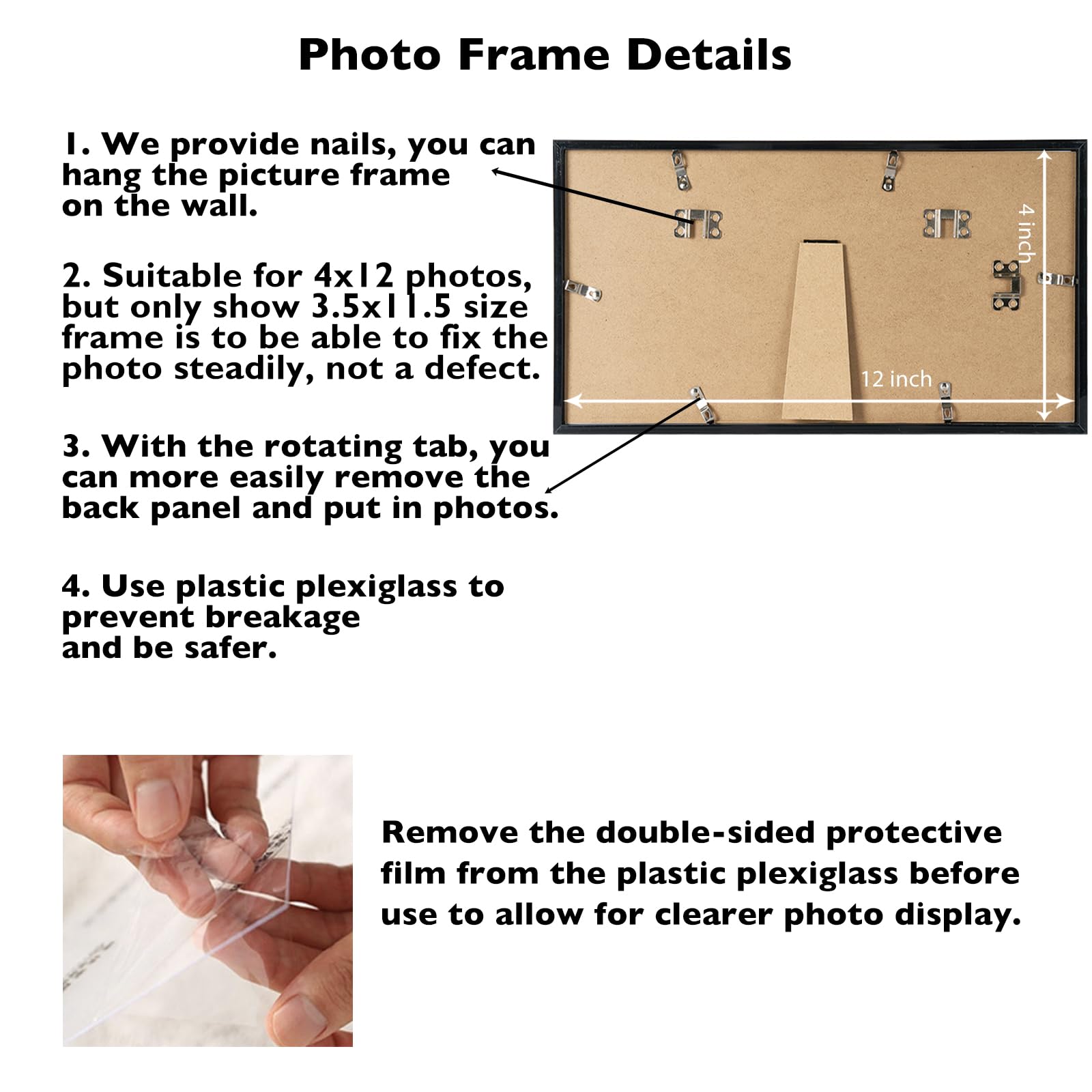 JCJMY 4x12 Picture Frame Black for Wall Hanging or Tabletop, Wall Mounting Horizontally or Vertically, 4 x 12 Wall Gallery Poste